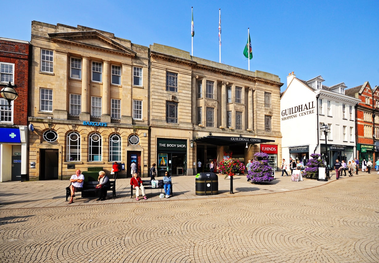 Conflict Training Company Stafford Office, West Midlands picture shows the Guildhall Shopping Centre in the Centre of Stafford